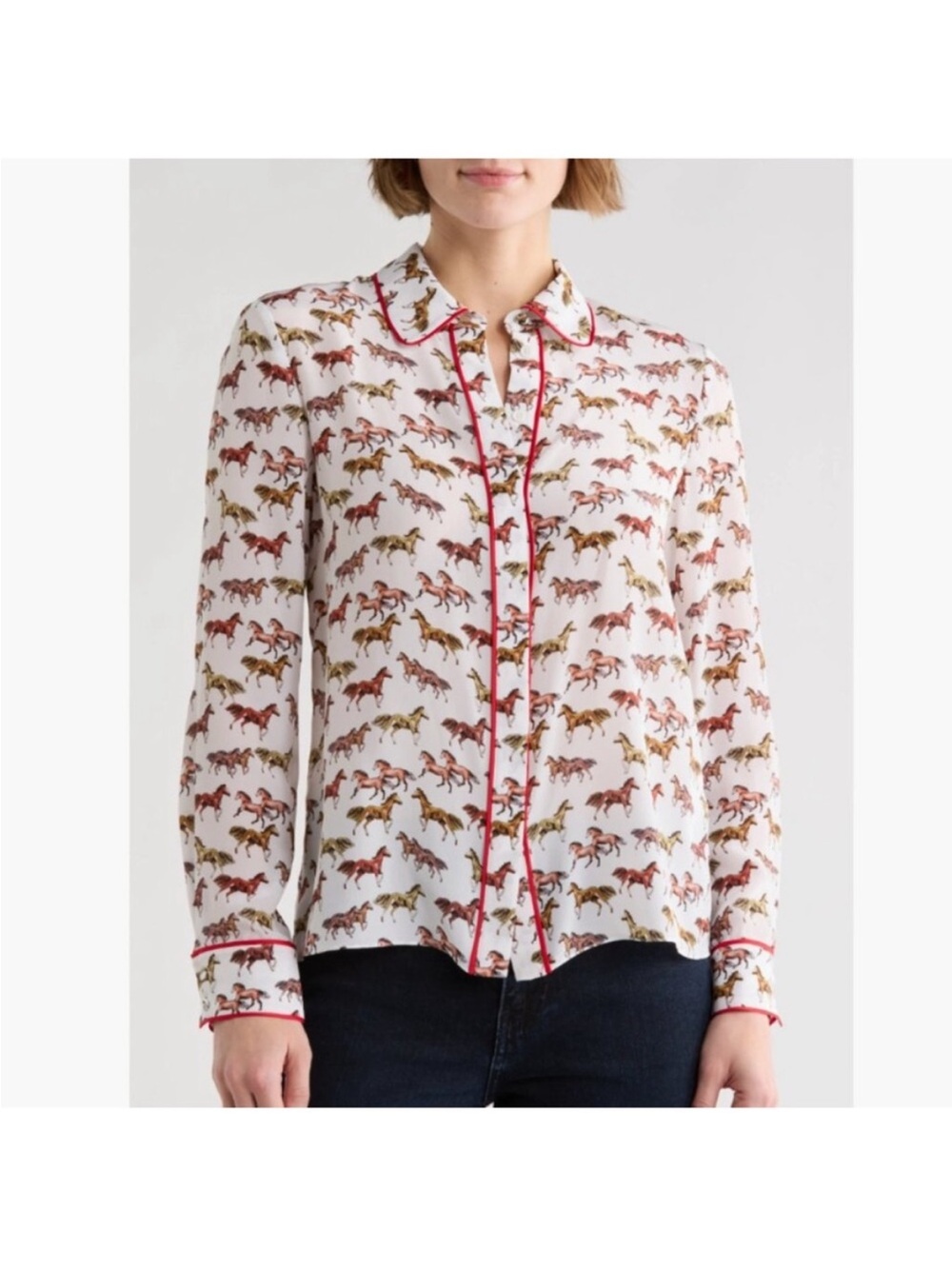 Alice + Olivia WOMENS Willa Horse Print Silk Button-Up Shirt size S